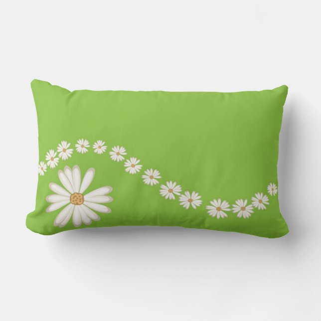 White Daisis on Green Lumbar Throw PIllow Lendenkissen (Vorderseite)