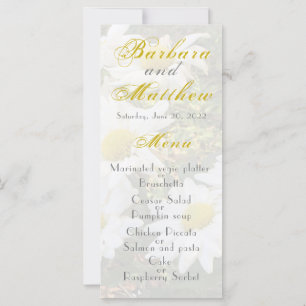 White Daisis Yellow and Grey Script Wedding Menu