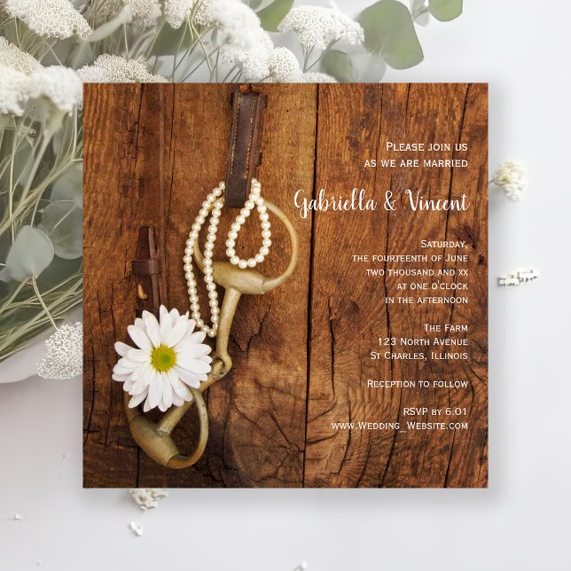 White Daisy and Horse Bit Country Western Hochzeit Einladung (Von Creator hochgeladen)