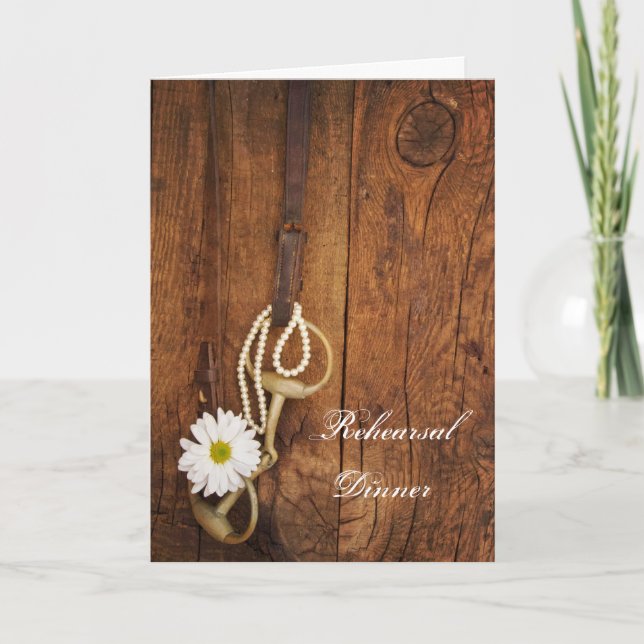 White Daisy and Horse Bit Western Probe Dinner Einladung (Vorderseite)