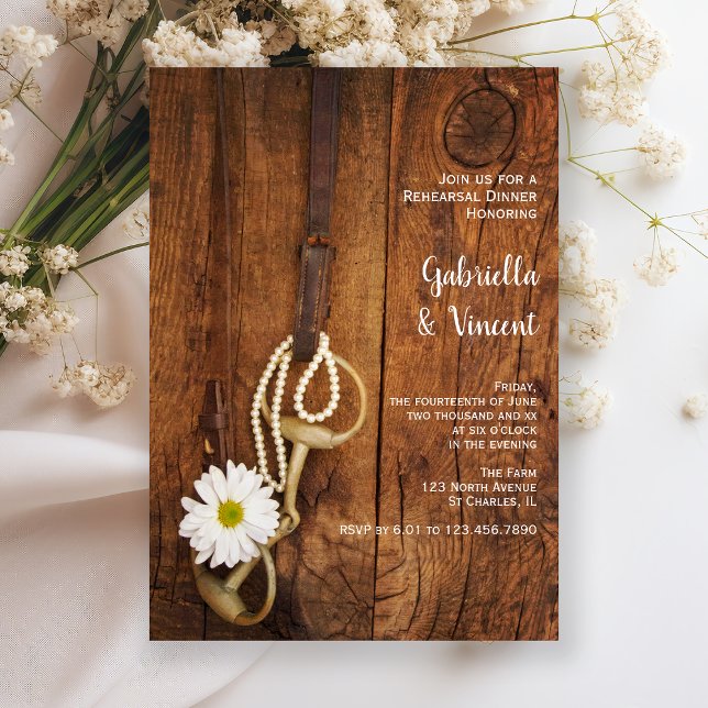 White Daisy and Horse Bit Western Probe Dinner Einladung (Von Creator hochgeladen)