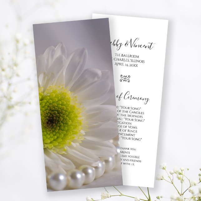White Daisy and Pearls Wedding Program Programm (Von Creator hochgeladen)
