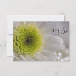 White Daisy and Pearls Wedding RSVP Replik Card Karte