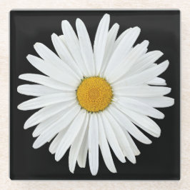 White Daisy auf Black Floral Glasuntersetzer