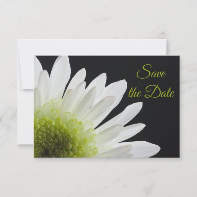 White Daisy auf Black Wedding Save the Date (Vorderseite)