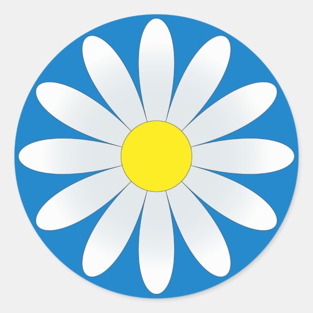 White Daisy auf Blue Classic Round Sticker (Vorderseite)