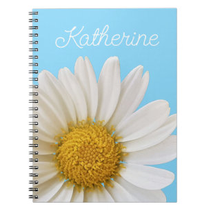 White Daisy auf Sky Blue Individuelle Name Notizblock