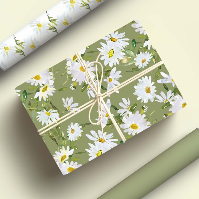 White Daisy Baby Dusche Pastell Grüner Garten Geschenkpapier Set (Von Creator hochgeladen)