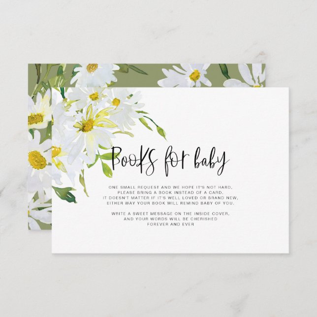 White daisy Baby Shower Books for Baby Card Begleitkarte (Vorne/Hinten)