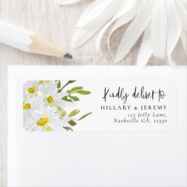 White Daisy Baby Shower Rücksendeadresse (Insitu)