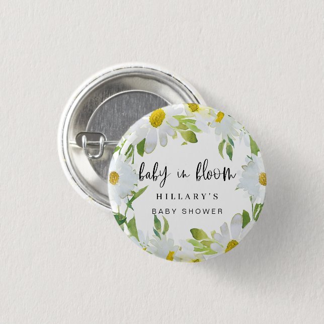 White Daisy | Babydusche Sommerblütenblüte Button (Vorne & Hinten)