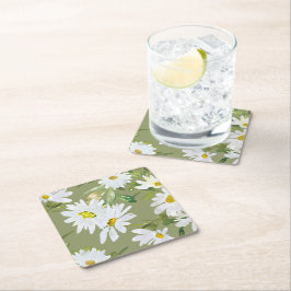White Daisy | Babydusche Sommerblütenblüte Rechteckiger Pappuntersetzer