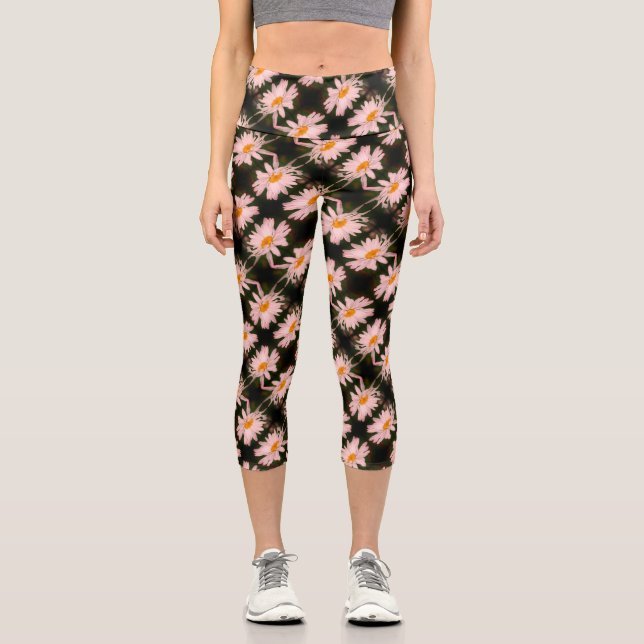 White Daisy Blume Abstraktes Muster Capri Leggings (Vorderseite)
