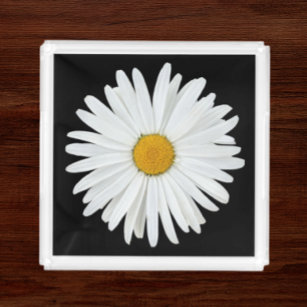 White Daisy Blume auf Black Floral Acryl Tablett