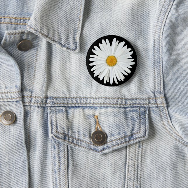 White Daisy Blume auf Black Floral Button (Beispiel)