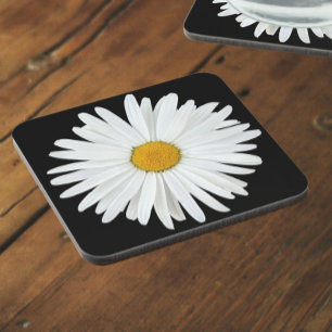White Daisy Blume auf Black Floral Getränkeuntersetzer