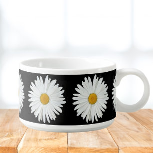 White Daisy Blume auf Black Floral Pattern Chili Kleine Suppentasse