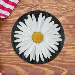 White Daisy Blume auf Black Floral Schneidebrett