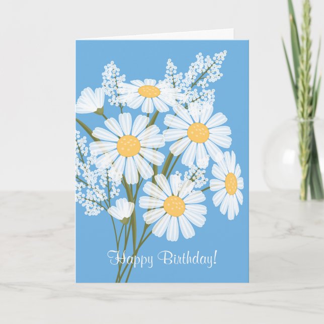 White Daisy Blume auf Blue Happy Birthday Karte (Vorderseite)