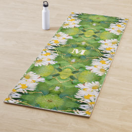 White Daisy-Blume auf grünen Blätter Spiegeldruck Yogamatte
