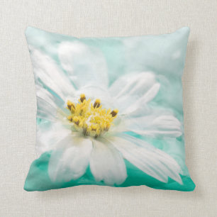 White Daisy Blume Blauer Wasserteich Aqua Türkisc Kissen