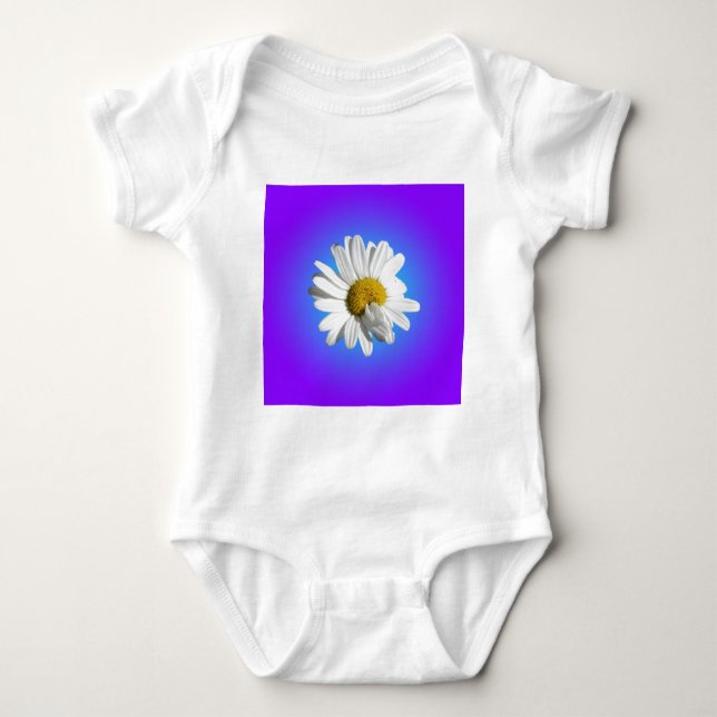 White Daisy Blume Bloral Lila Blue Gradient Baby Strampler (Vorderseite)