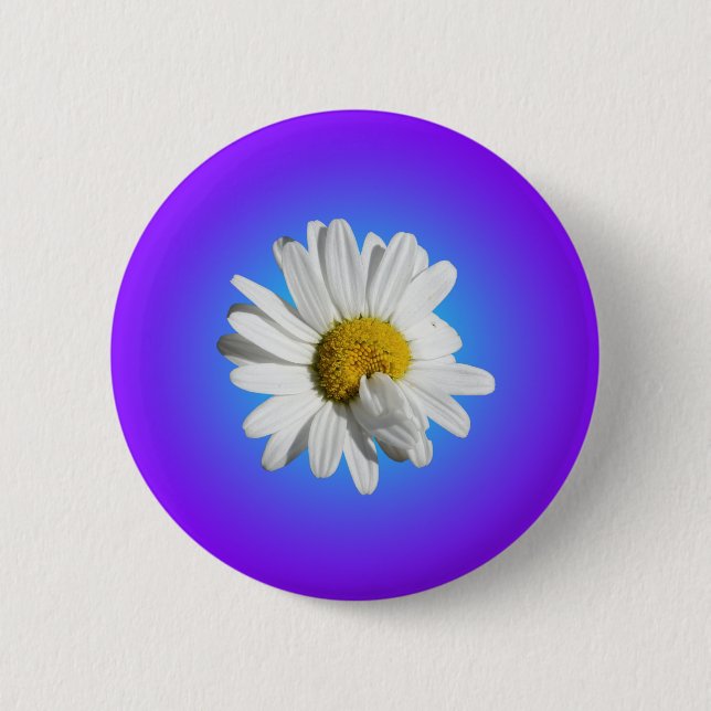 White Daisy Blume Bloral Lila Blue Gradient Button (Vorderseite)