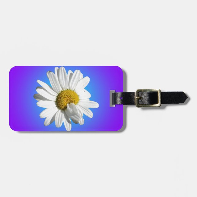 White Daisy Blume Bloral Lila Blue Gradient Gepäckanhänger (Vorderseite horizontal)