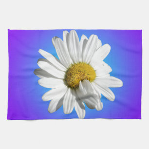 White Daisy Blume Bloral Lila Blue Gradient Geschirrtuch