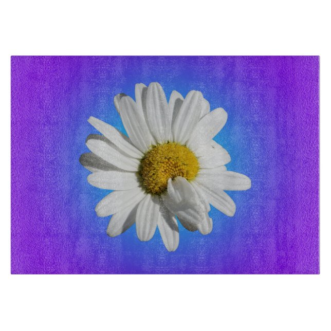 White Daisy Blume Bloral Lila Blue Gradient Schneidebrett (Vorderseite)