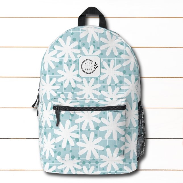 White Daisy Blume Blue Tiles Logo hinzufügen Corpo Bedruckter Rucksack (Von Creator hochgeladen)