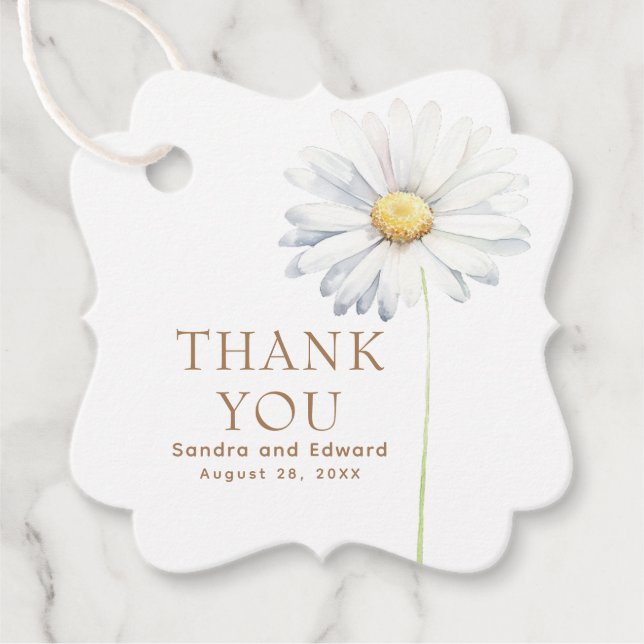 White Daisy Blume Boho Elegant Vielen Dank Geschenkanhänger (Vorderseite)