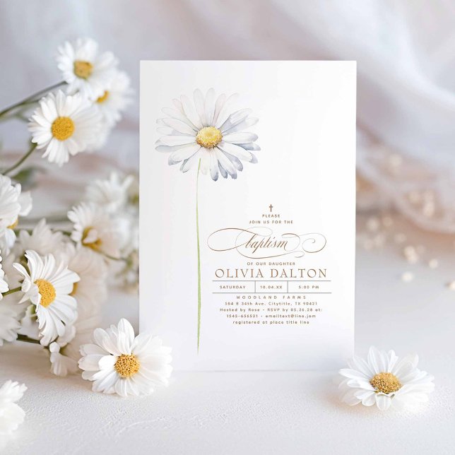White Daisy Blume Boho Wildblumen betrachteten Tau Einladung (Wildflowers Baptism Invitations)