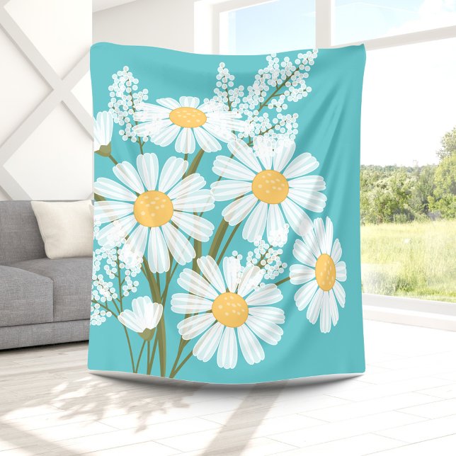 White Daisy Blume Bouquet auf Aquamarin Fleecedecke (Von Creator hochgeladen)