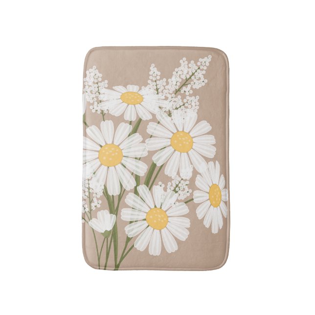 White Daisy Blume Bouquet auf Beige Badematte (Vorderseite Vertikal)
