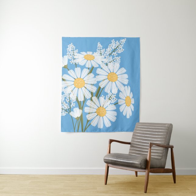 White Daisy Blume Bouquet auf Blue Wandteppich (Beispiel)
