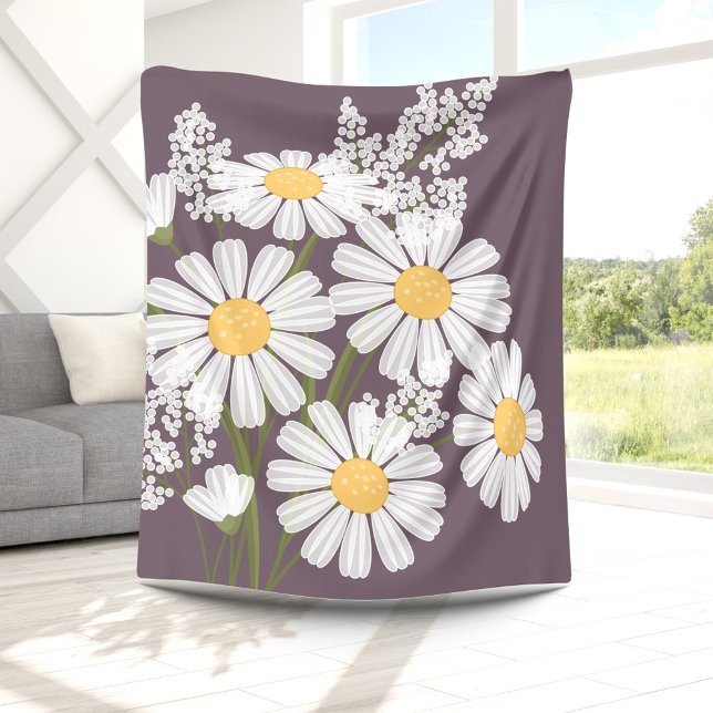 White Daisy Blume Bouquet auf Dunkel Lila Fleecedecke (Von Creator hochgeladen)