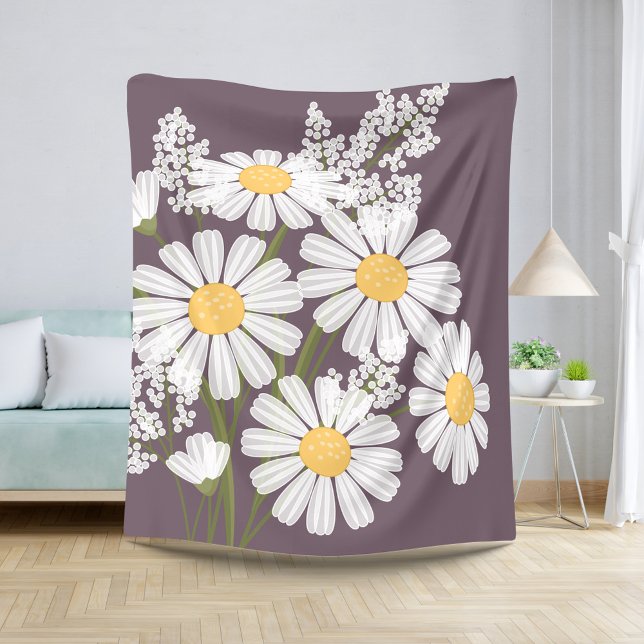 White Daisy Blume Bouquet auf Dunkel Lila Sherpadecke (Von Creator hochgeladen)