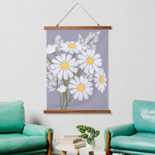 White Daisy Blume Bouquet auf Lavender Wandteppich Mit Holzrahmen