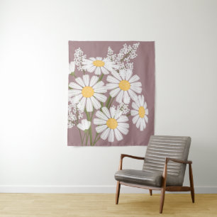 White Daisy Blume Bouquet auf Rosy Brown Wandteppich