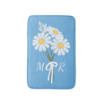 White Daisy Blume Bouquet Monogram auf Blue