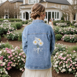 White Daisy Blume Bouquet Monogram Wedding Jeansjacke