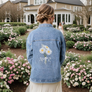 White Daisy Blume Bouquet Monogram Wedding Jeansjacke
