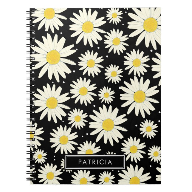 White Daisy Blume Design Black Personalisiert Notizblock (Vorderseite)