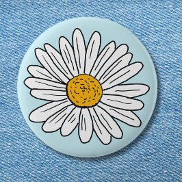 White Daisy Blume Floral Doodle Art Button