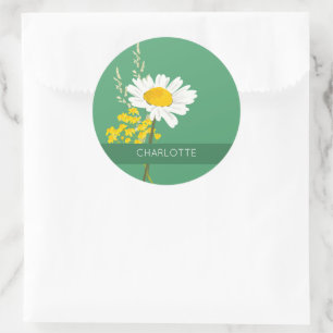 White Daisy Blume Individuelle Name Runder Aufkleber