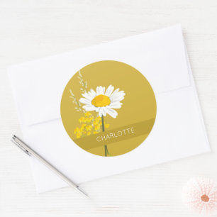 White Daisy Blume Individuelle Name Runder Aufkleber