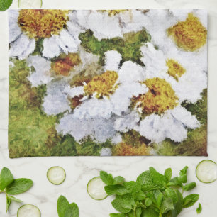 White Daisy Blume - Malerei Art Küchentuch