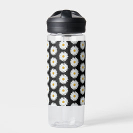 White Daisy Blume Pattern auf Black Trinkflasche