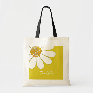 White Daisy Blume Personalize Name Birthday Tragetasche